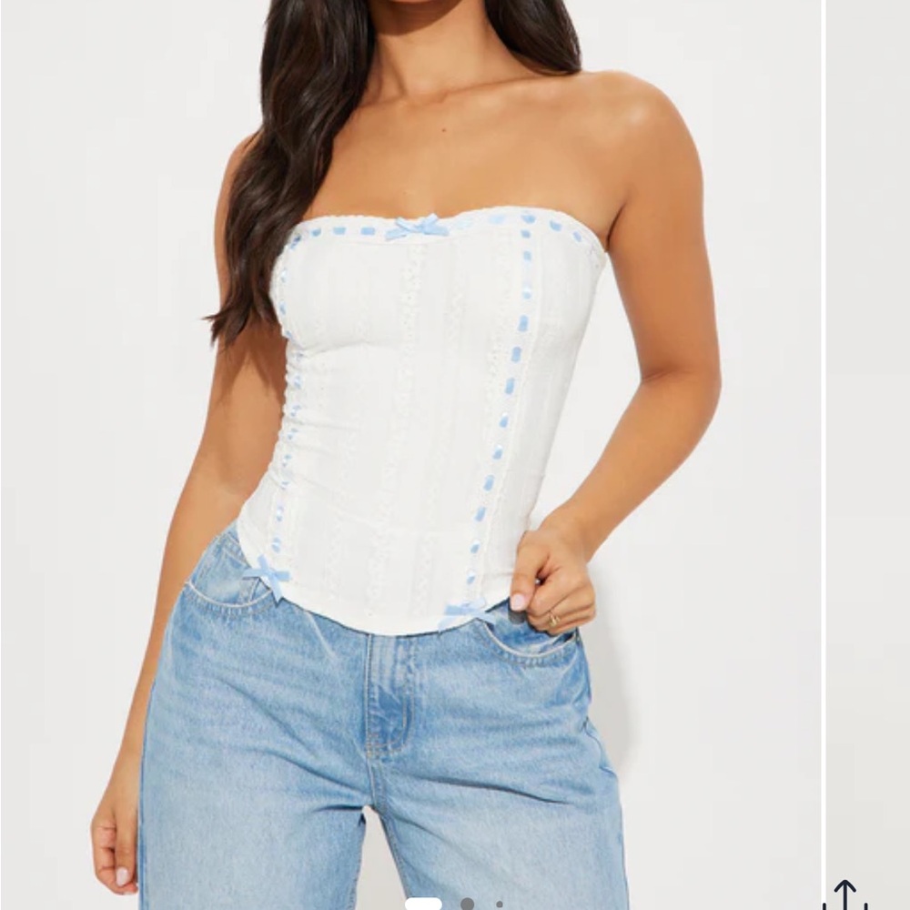 White and Blue bow Strapless Top Corset tube top by Fashion Nova
